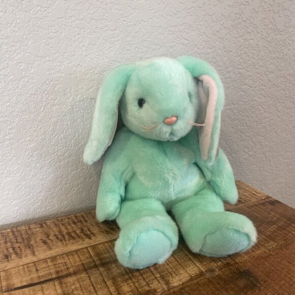 TY Beanie Buddy HIPPITY Green Bunny 14” Stuffed Animal Plush Beanie Babies 1998 - Picture 4 of 10